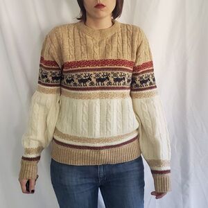 70s Jantzen Tan and White Wool‎ Sweater